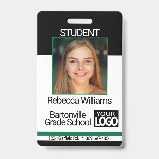School / Personeelsfoto Badge - Zwart en Groen (Voorzijde)