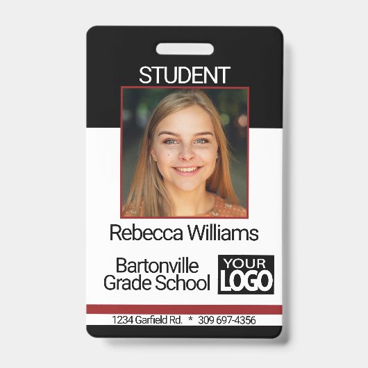 School / Personeelsfoto Badge - Zwart en Rood (Voorzijde)