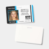 School Photo Badge - Baby Blauw, Zwart Wit (Voor- en achterkant)