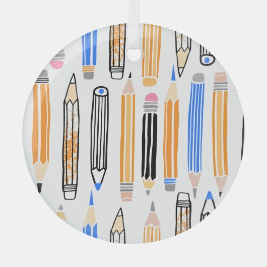 School potlood hand getekende illustratie glas ornament (Voorkant)