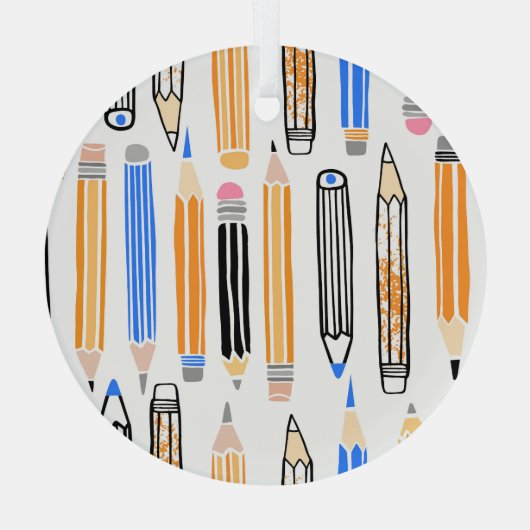 School potlood hand getekende illustratie glas ornament (Achterkant)