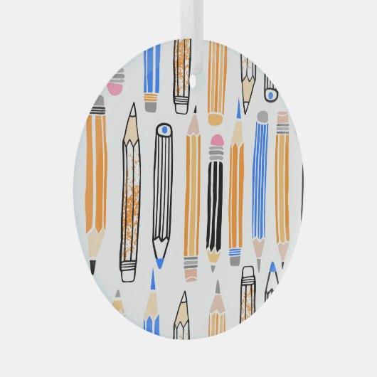 School potlood hand getekende illustratie glas ornament (Voorkant Rechts)