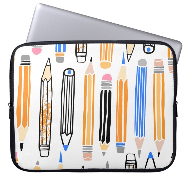 School potlood hand getekende illustratie laptop sleeve (Voorkant)