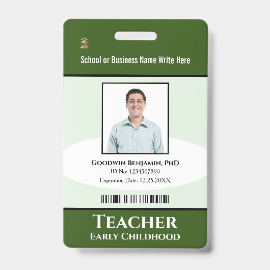 School Professionele Medewerker Foto Bar Code Naam Badge (Voorzijde)