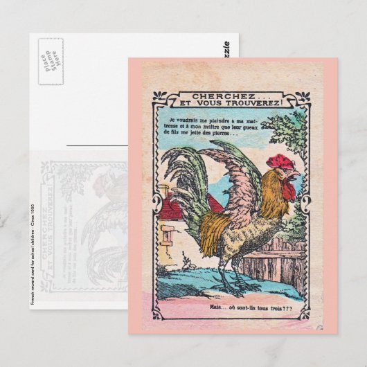 SCHOOL REWARD KAART "ROOSTER" (1900) (Voorkant / Achterkant)