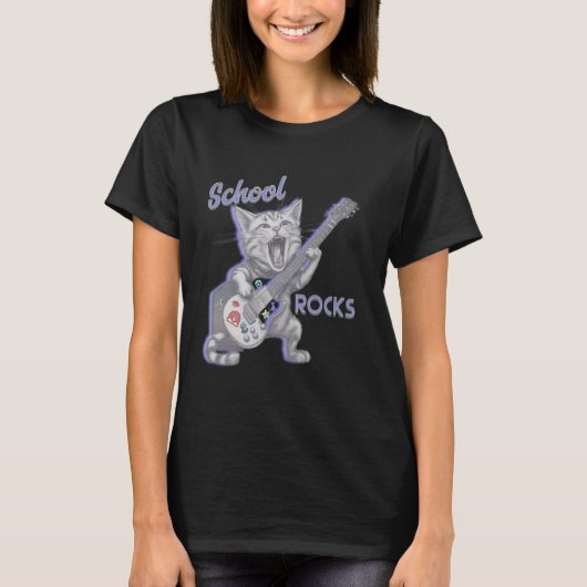 School Rocks Cat Guitar Terug naar School Tiener K T-shirt (Voorkant)