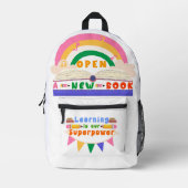 School rugzak met regenboog en open boek ontwerp (Voorkant)