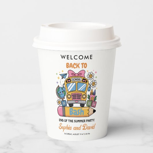 School’s Back Bash! Editable End of Summer Party  Papieren Bekers (Achterkant)