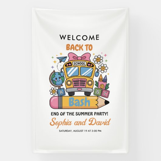School’s Back Bash! Editable End of Summer Party  Spandoek (Verticaal)