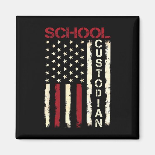 School Schoonmaker VS Amerikaanse Vlag Waardering Magneet (Voorkant)