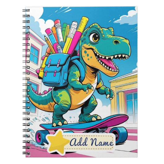 School schrift bewerkbaar dinosaurus - Skateboard Notitieboek (Voorkant)