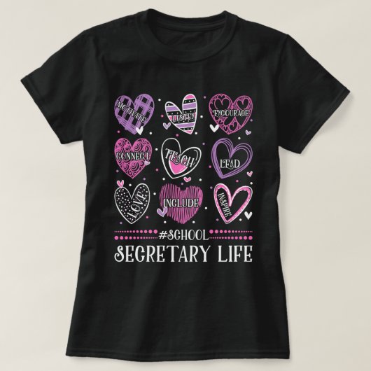 School Secretary Hearts Valentijn Valentijnsdag T-shirt (Design voorkant)