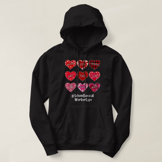 School Social Worker Hearts Valentijn Valentijnse  Hoodie (Design voorkant)