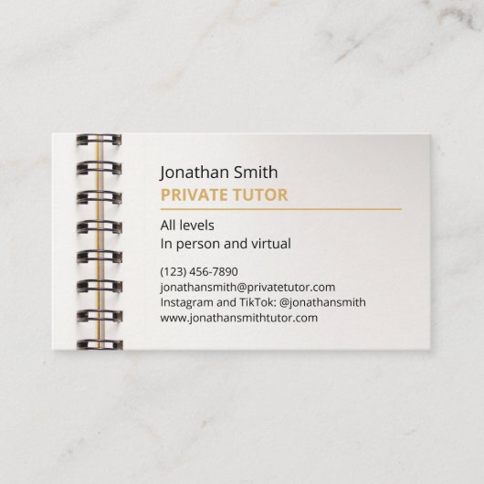 School Spiral Notitieboek Private Tutor Visitekaar Visitekaartje (Voorkant)
