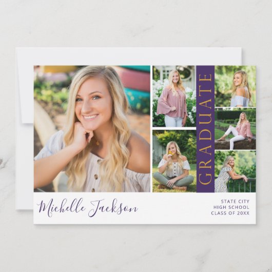 School Spirit 6 Foto Afstudeer Paarse Aankondiging (Voorkant)