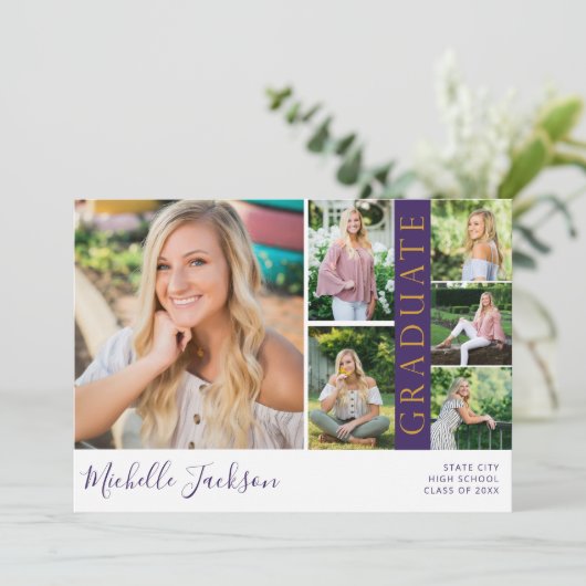 School Spirit 6 Foto Afstudeer Paarse Aankondiging (Staand voorkant)