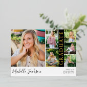 School Spirit 6 Foto Afstuderen Black Announce Folie Uitnodiging (Staand Voorkant)