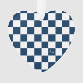 School Spirit Checkerboard INITIALEN Blue Team Fun Ornament