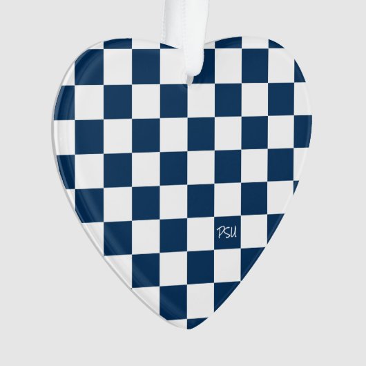 School Spirit Checkerboard INITIALEN Blue Team Fun Ornament (voorkant)