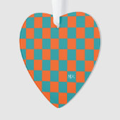 School Sport Checkerboard INITIALEN Sinaasappel Bl Ornament (voorkant)