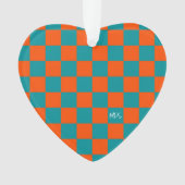 School Sport Checkerboard INITIALEN Sinaasappel Bl Ornament (voorkant)