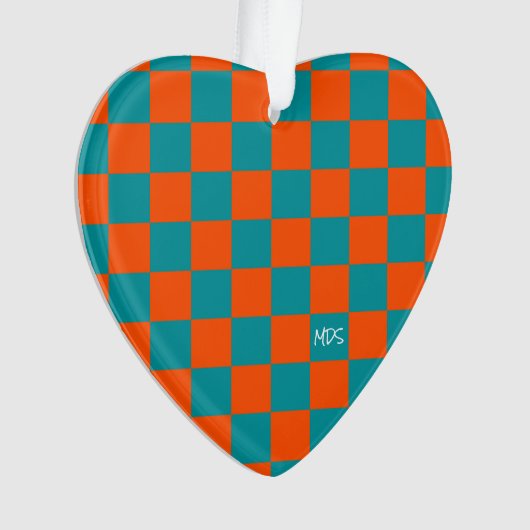 School Sport Checkerboard INITIALEN Sinaasappel Bl Ornament (voorkant)