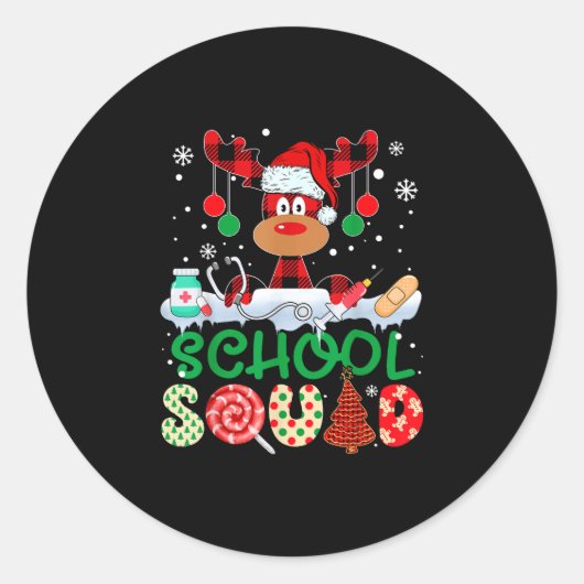 School squad verpleegster rendier buffel rood geru ronde sticker (Voorkant)