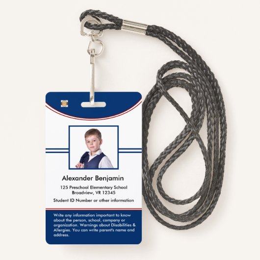 School Student Jongen Meisje ID Identificatie Kaar Badge (Voorkant met draagriem)