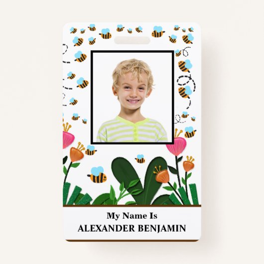 School Student Photo Boy Girl Child ID Fun Custom Badge (Voorkant)