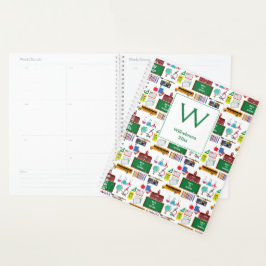 SCHOOL SUBJECTEN Gepersonaliseerd Monogram wit/gro Planner