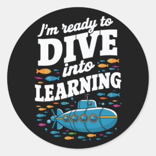 School Submarine klaar om te duiken in het leren Ronde Sticker