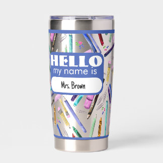 School supplies pattern geïsoleerde drinkbeker