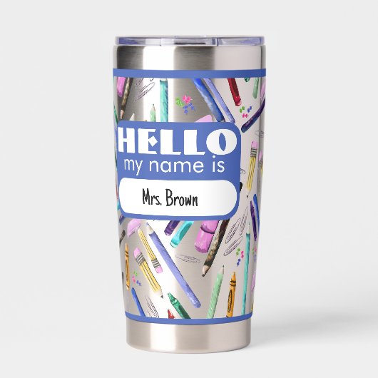 School supplies pattern geïsoleerde drinkbeker (Voorkant)