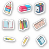 School Supplies Sticker Pack - Cartoon Illustratio (Voorkant)