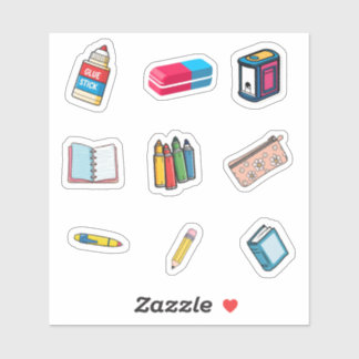 School Supplies Sticker Pack - Cartoon Illustratio