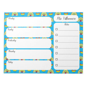 School Supplies with Rainbow Hearts Weekly Notitieblok