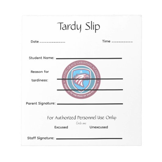 School Tardy Slip Notitieblok (Voorkant)