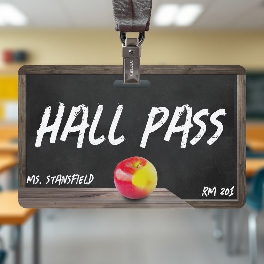 School Teacher Chalkboard Student Hall Pass Badge