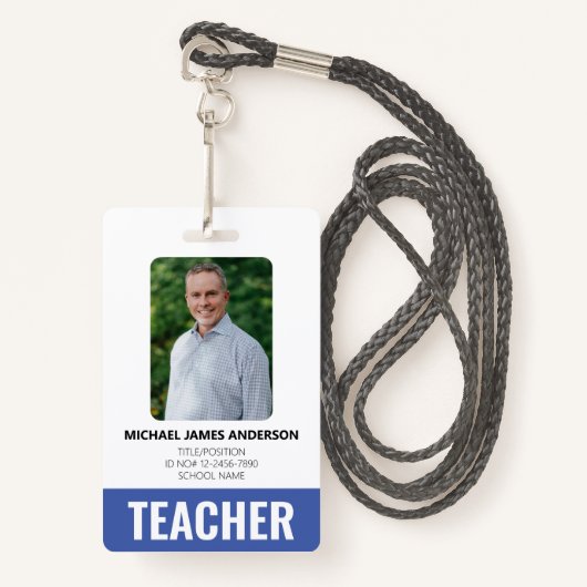 School Teacher Custom Employee ID Badge (Voorkant met draagriem)