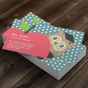 School Teacher Cute Apple & Owl Visitekaartje
