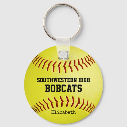 School team en speler noemen gele softball sleutelhanger (Voorkant)