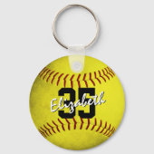 School team en speler noemen gele softball sleutelhanger (Achterkant)