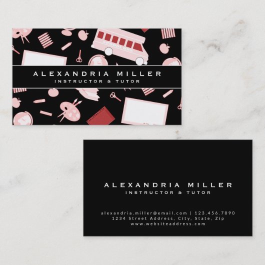 School-testpatroonpatroon | Zwart wit en roze Visitekaartje (Voorkant / Achterkant)