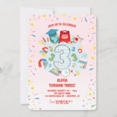 School Thema Roze 3e Verjaardagsfeestje Kaart (Voorkant)