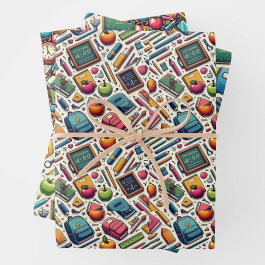 School Thema Verpakking Papier Flat Sheet Set van  Inpakpapier Vel (In situ)