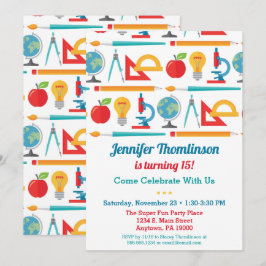 School Theme Birthday Invitation Education Teacher Kaart