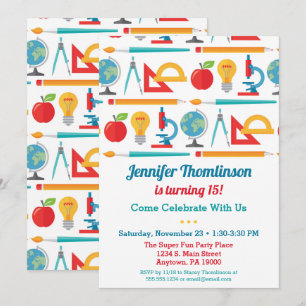 School Theme Birthday Invitation Education Teacher Kaart