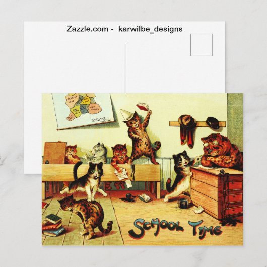School Time Cats Louis Wain Briefkaart (Voorkant / Achterkant)