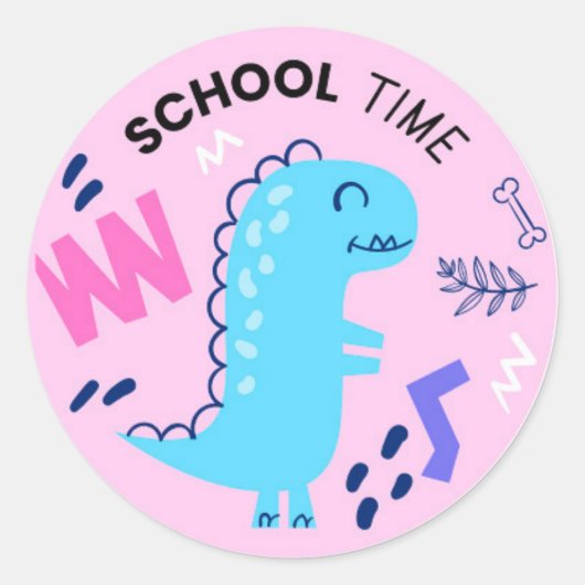 School Time Dinosaur Classic Round Sticker (Voorkant)