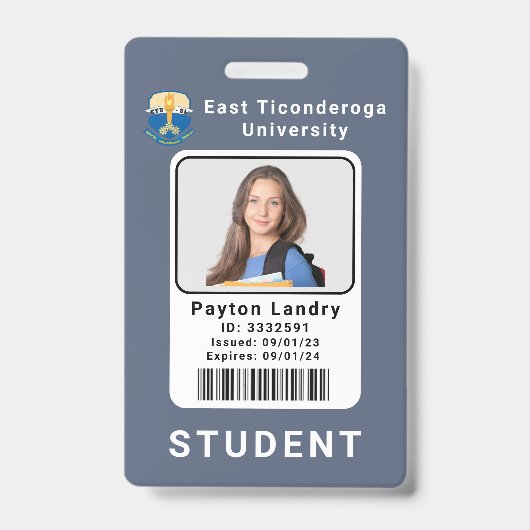 School University Student ID Badge Sjabloon Grijs (Voorkant)
